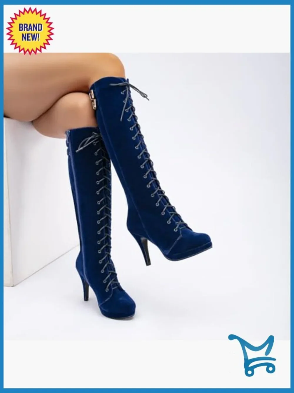Knee High Boots Suede Lace Up Zipped Thigh High Heel Pointed Toe Fashion Boots
